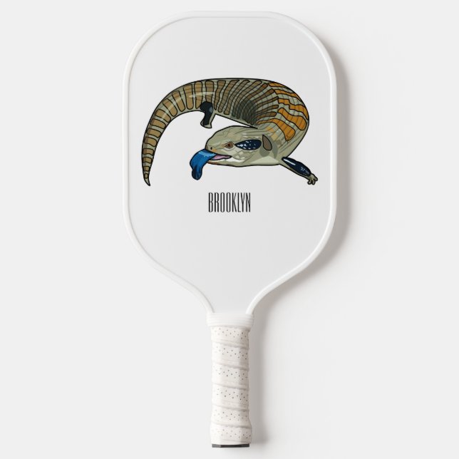 Blue-tongued skink cartoon illustration pickleball paddle (Front)