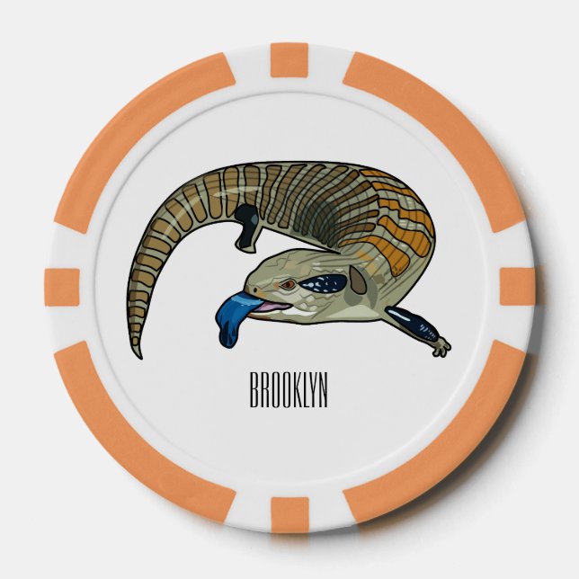 Blue-tongued skink cartoon illustration poker chips (Front)