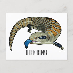 Blue-tongued skink cartoon illustration postcard