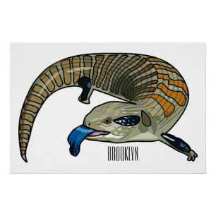 Blue-tongued skink cartoon illustration poster