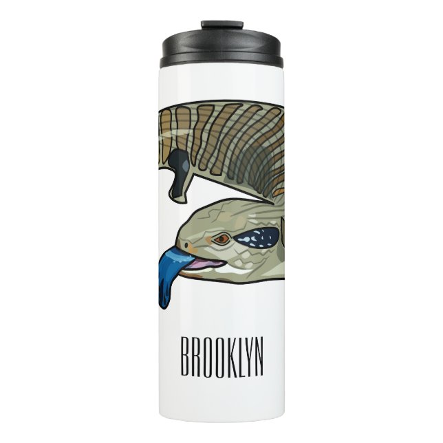 Blue-tongued skink cartoon illustration thermal tumbler (Front)