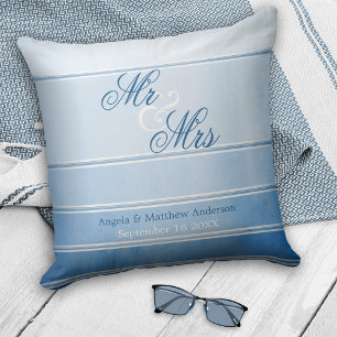 Blue Tonne sur Tonne Striped Wedding or Throw Pillow