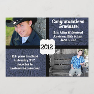 Blue Tooled Leather Photo Graduation Announcement