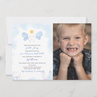 Blue Tooth Fairy Letter With Photo Invitation