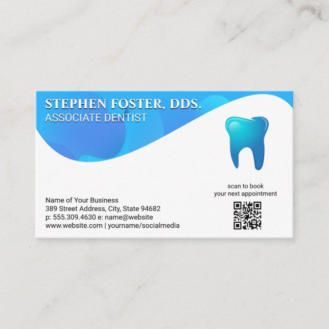Blue Tooth Logo |  Dentistry | QR Code Custom Business Card (Front)