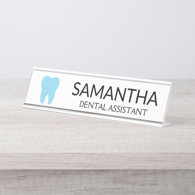 Blue tooth modern minimal dentist dental desk name plate (Front)