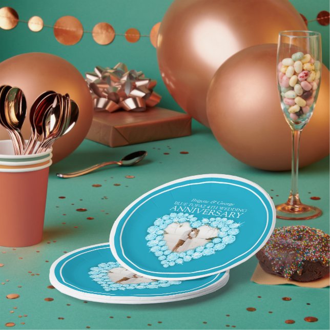 Blue topaz 4th Anniversary photo heart paper plate (Multi)