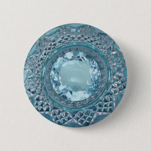 Blue Topaz and Cut Glass 2 Inch Round Button