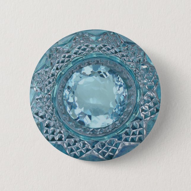 Blue Topaz and Cut Glass 2 Inch Round Button (Front)