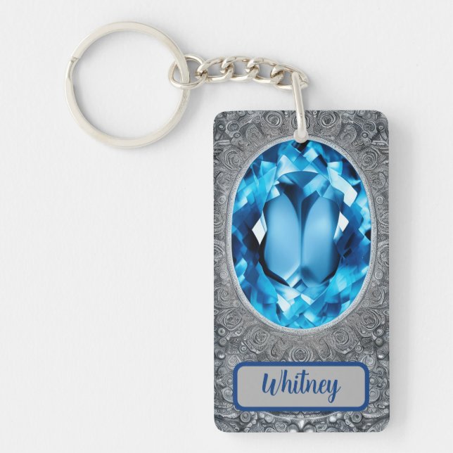 Blue Topaz et Silver Inspiré Porte - clé (01) (Devant)