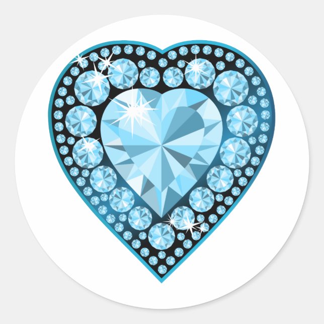Blue Topaz Gem Heart Classic Round Sticker (Front)