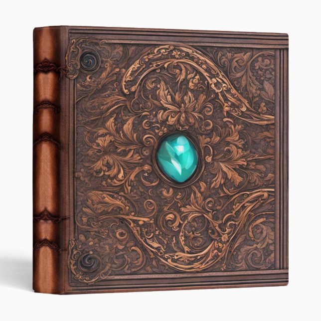 Blue Topaz Jewelled Leather Fantasy Binder (Front/Spine)