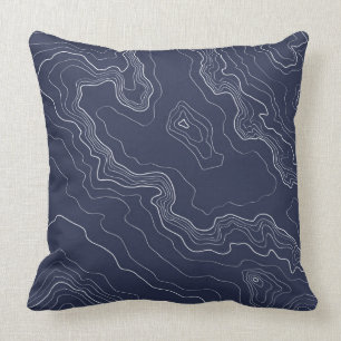 Blue topography map throw pillow