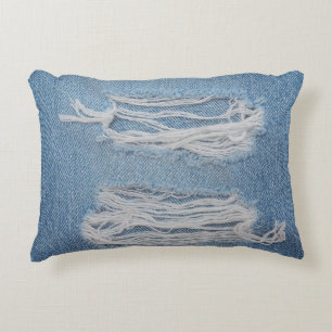 Blue torn denim jeans texture background. Stylish, Accent Pillow