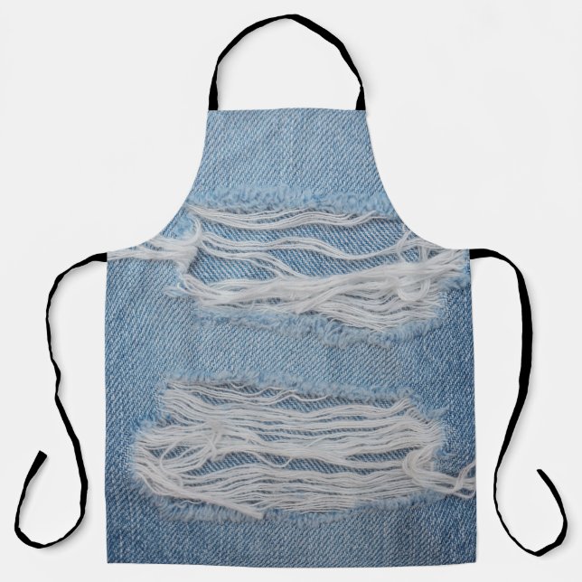Blue torn denim jeans texture background. Stylish, Apron (Front)