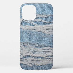 Blue torn denim jeans texture background. Stylish, iPhone 12 Case