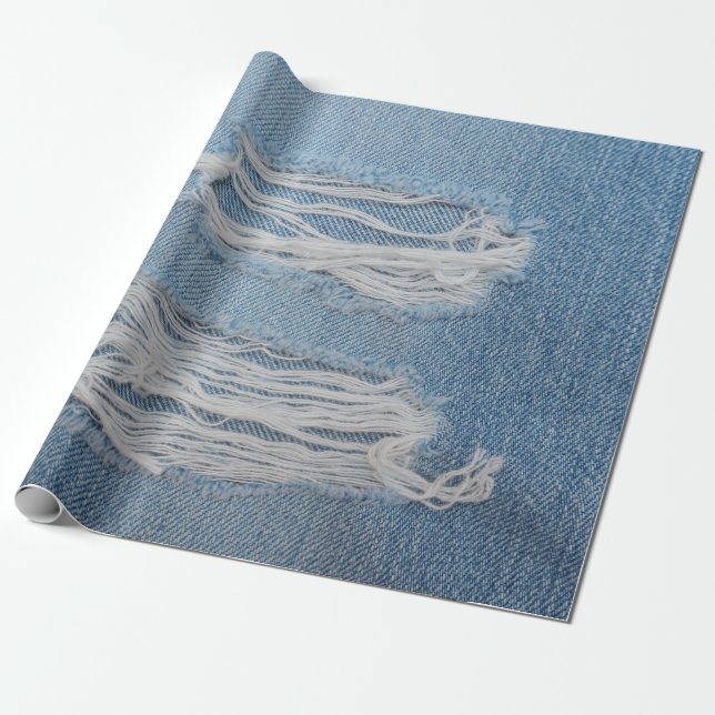 Blue torn denim jeans texture background. Stylish, Wrapping Paper (Unrolled)