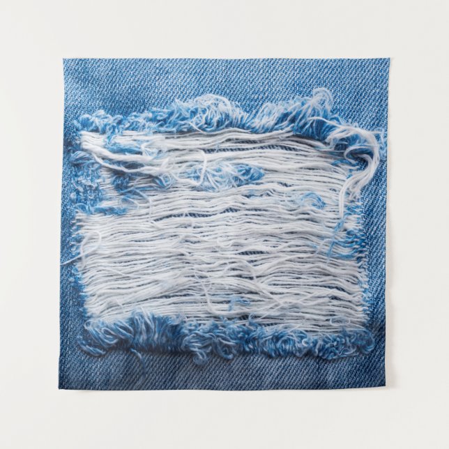 Blue torn denim jeans texture with space for text tapestry (Front)