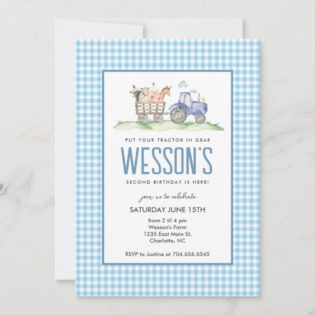 Blue Tractor Anniversaire, Invitation d'anniversai (Devant)
