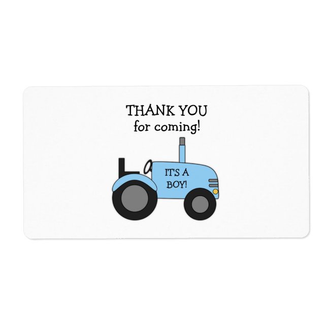 Blue Tractor Baby Shower Favour label (Front)