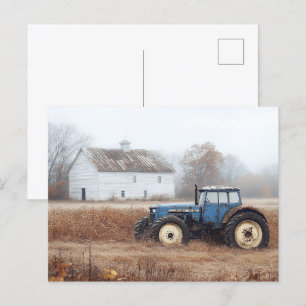 Blue Tractor Barn and Field Postcard