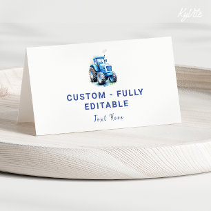 Blue Tractor Birthday Folded Food Tent Card
