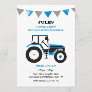 Blue Tractor Birthday Party Invite