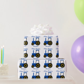 Blue Tractor Birthday Wrapping Paper