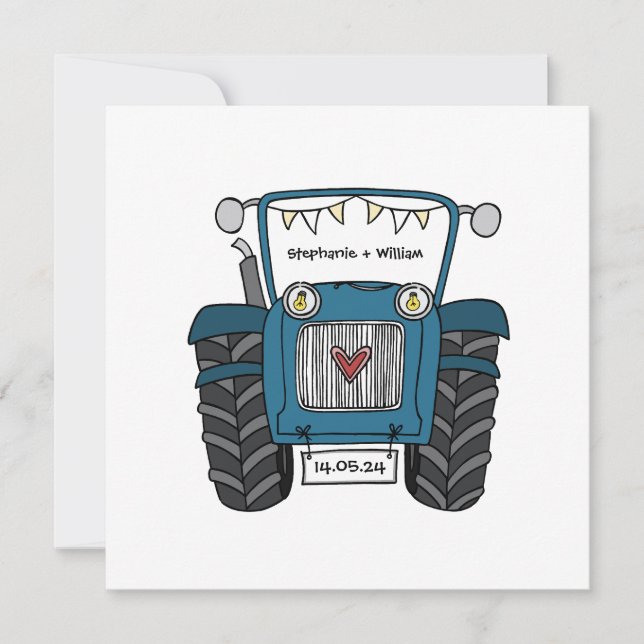 Blue Tractor Country Wedding  Invitation (Front)