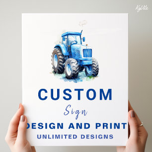 Blue Tractor Custom Personalized Birthday Sign