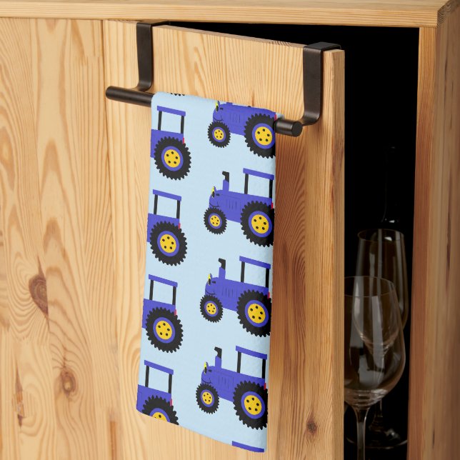 Blue Tractor Design Any Colour Background Kitchen Towel (Thirds Fold)