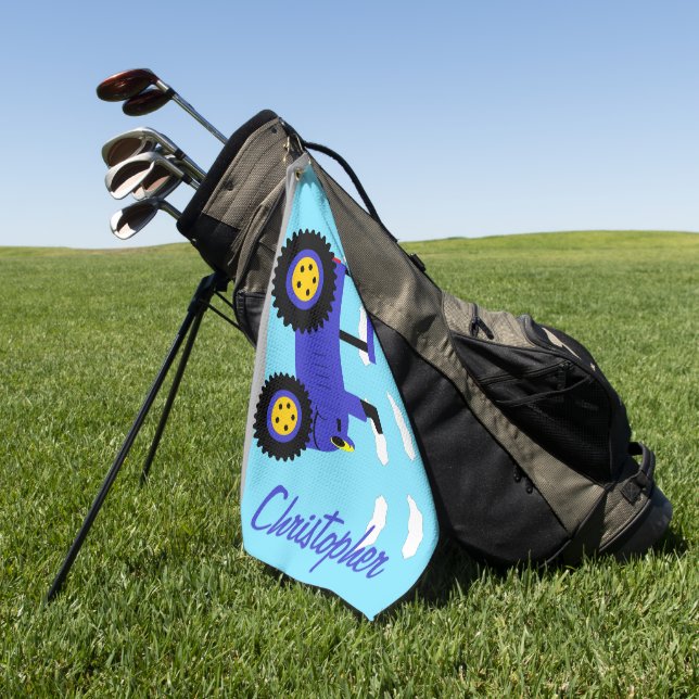Blue Tractor Design Personalised Golf Towel (Green)