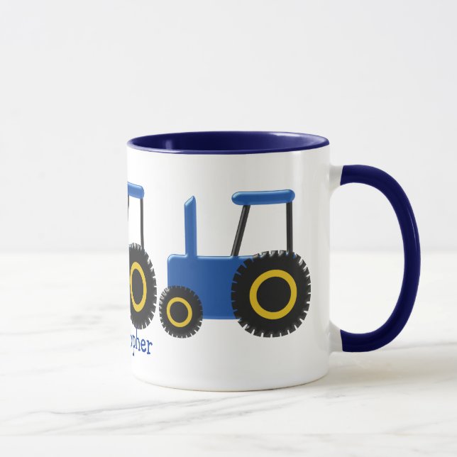 Blue Tractor Design Personalised Mug (Right)