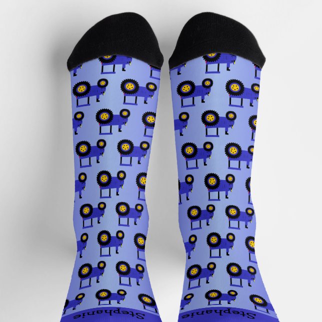 Blue Tractor Design Personalised Socks (Top)