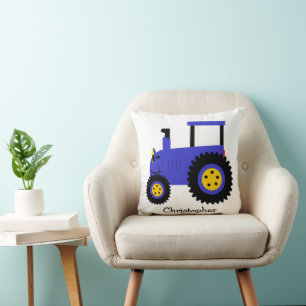 Blue Tractor Design Personalised Throw Pillow