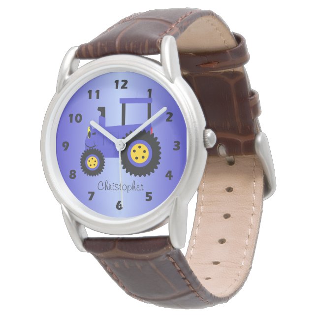 Blue Tractor Design Personalised Watch (Angled)
