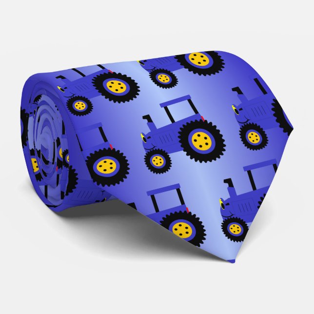 Blue Tractor Design Tie (Rolled)