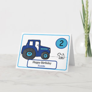 blue tractor & dog 2nd birthday card