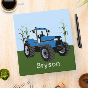 Blue Tractor Farmer Corn Design 3 Ring Binder