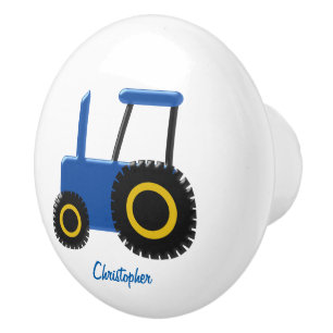 Blue Tractor Just Add Name Ceramic Knob