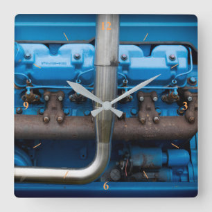 Blue Tractor Motor Square Wall Clock