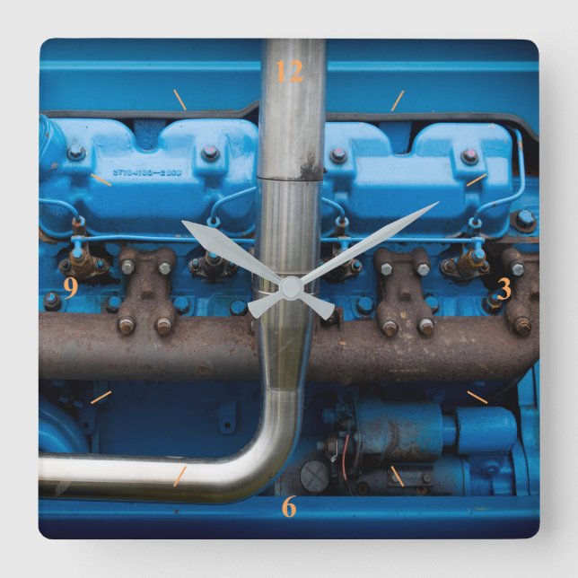 Blue Tractor Motor Square Wall Clock (Front)