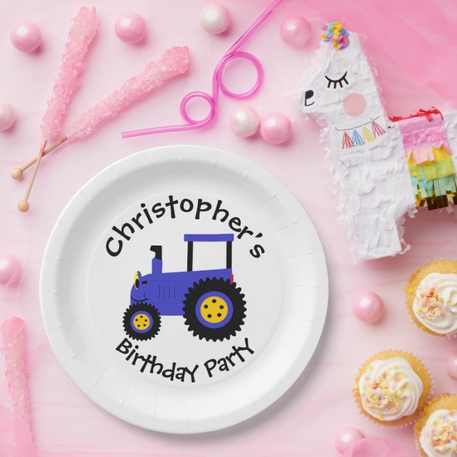 Blue Tractor Paper Plates (Party)