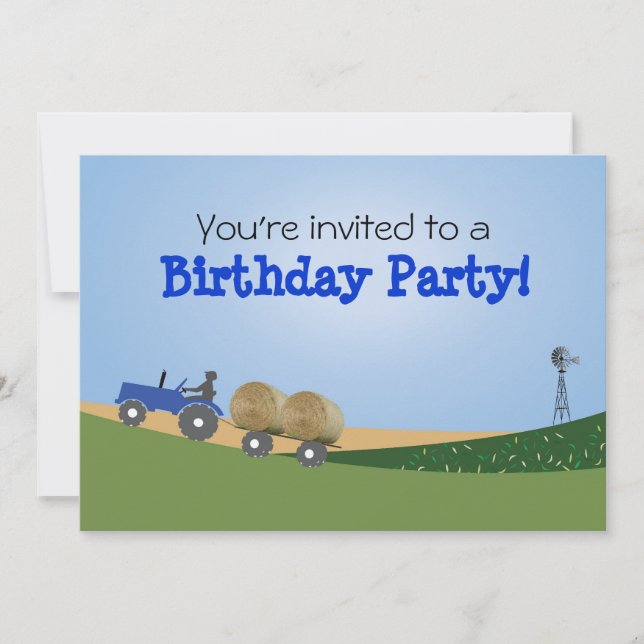 Blue Tractor Party Invitation (Front)