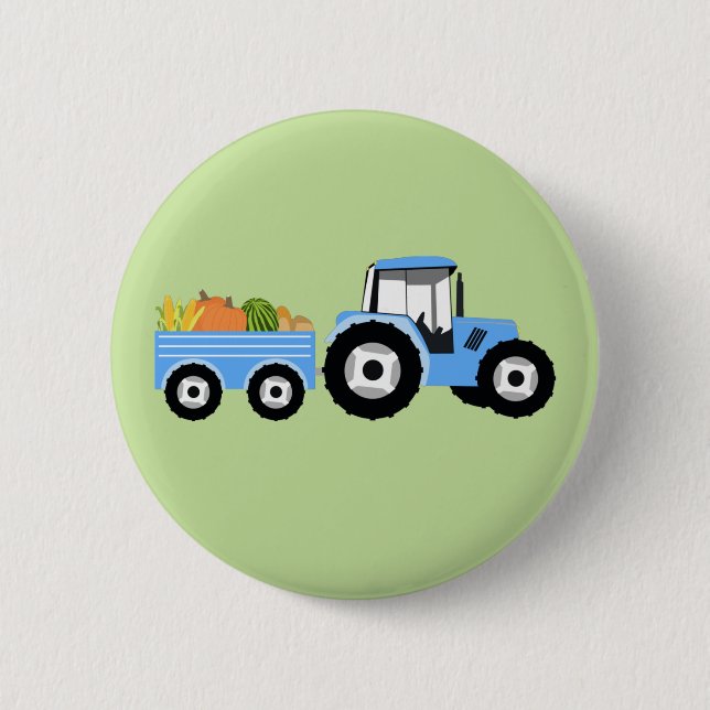 Blue Tractor Truck Farm Produce 2 Inch Round Button (Front)