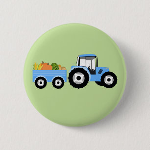 Blue Tractor Truck Farm Produce 2 Inch Round Button