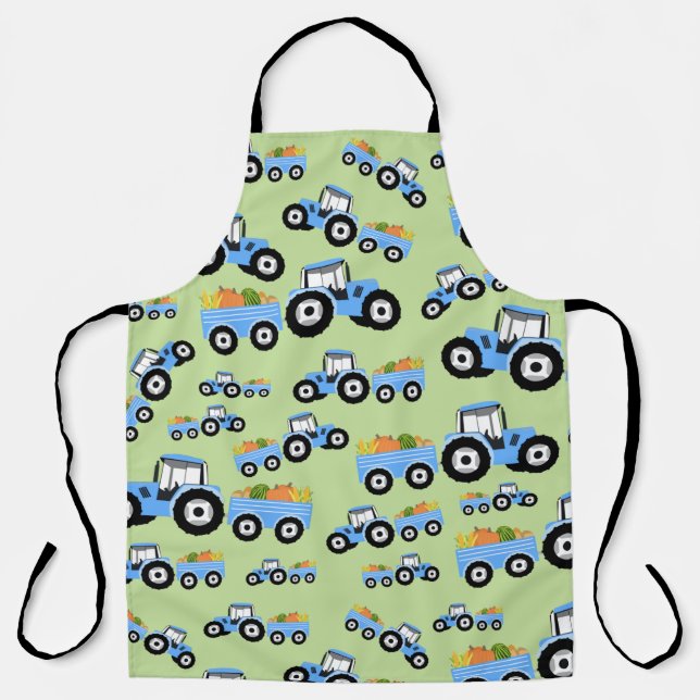Blue Tractor Truck Farm Produce Apron (Front)