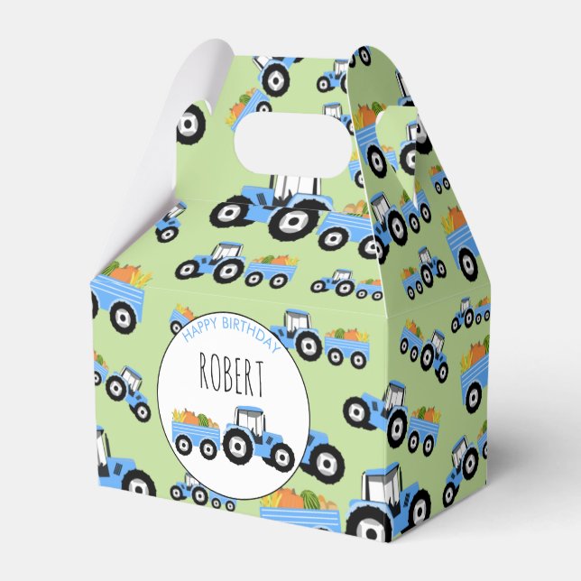 Blue Tractor Truck Farm Produce Birthday Favor Box (Front Side)