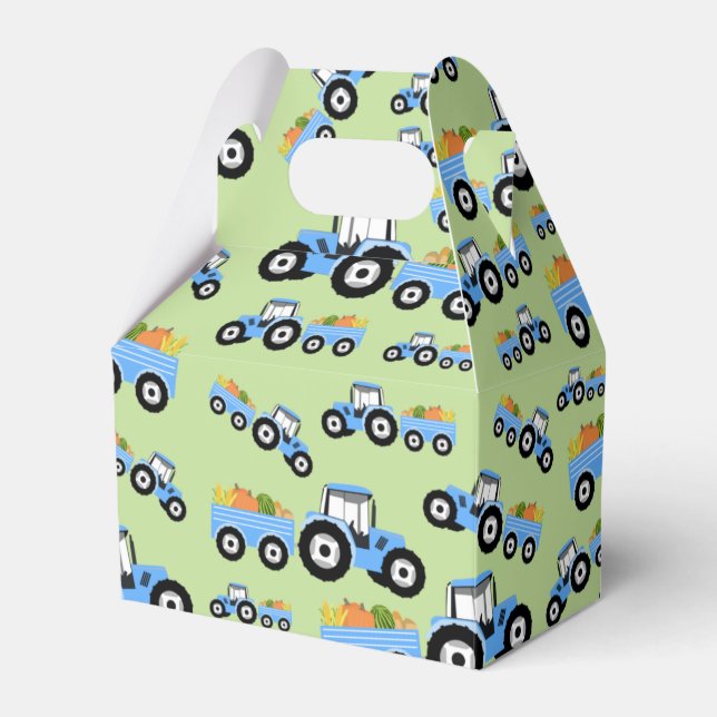 Blue Tractor Truck Farm Produce Favor Box (Front Side)