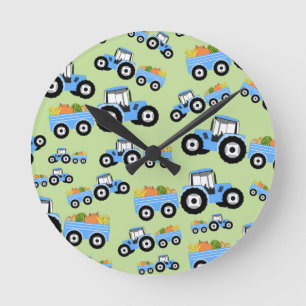 Blue Tractor Truck Farm Produce Round Clock